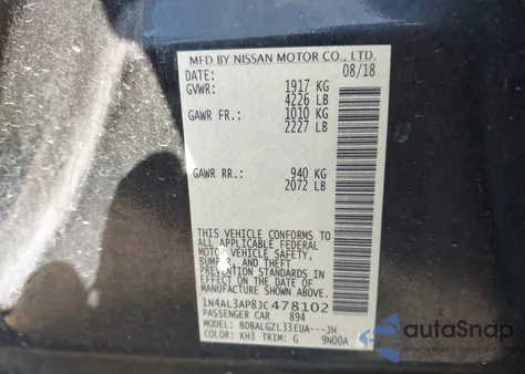 2018 Nissan Altima 2.5 S z USA, uszkodzony, nr VIN 1N4AL3AP8JC478102